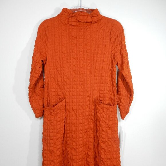 IC Collection Mock Neck Midi Dress Size XS Brick Slits Pockets Lagenlook NEW - Picture 6 of 10